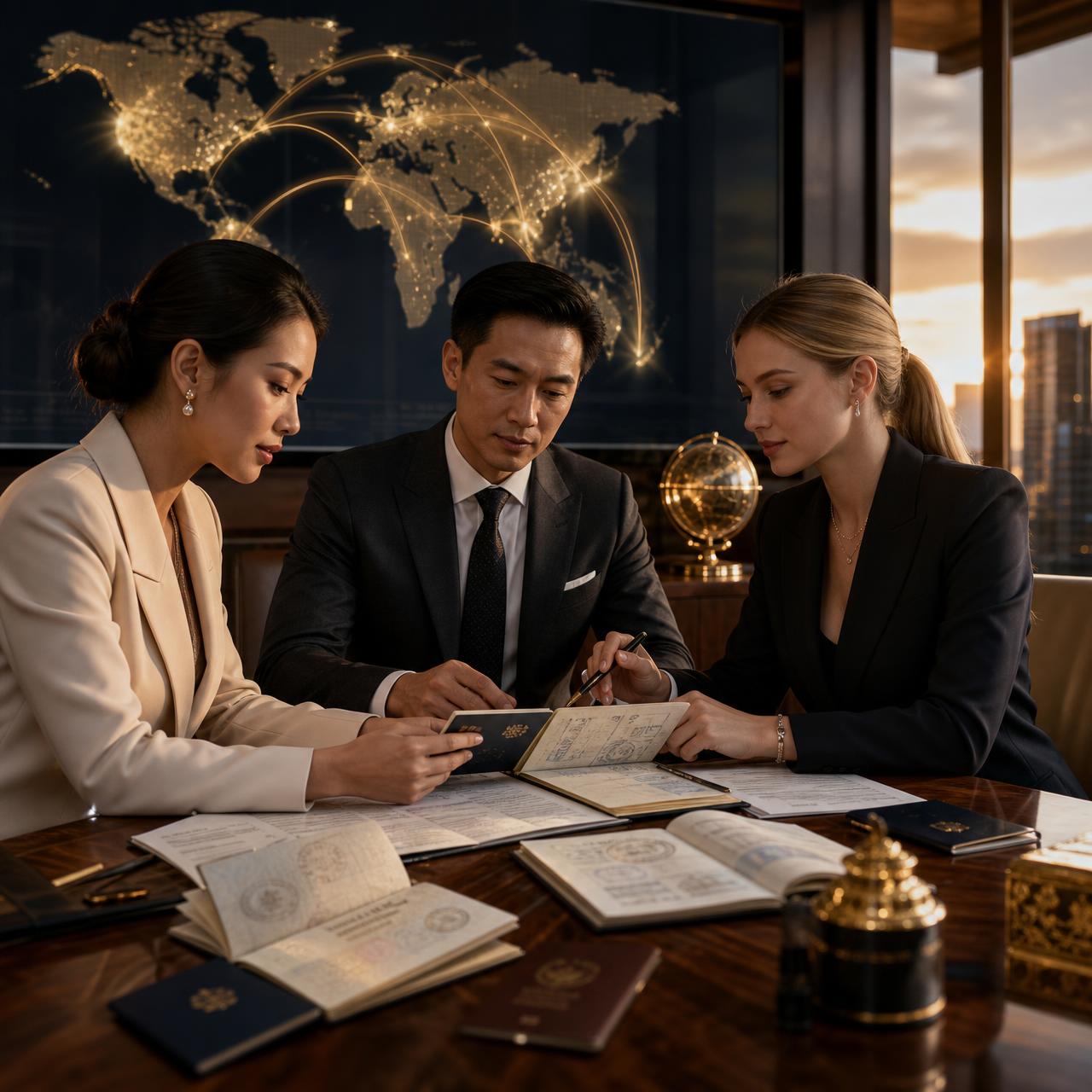 ทีมที่ปรึกษาวีซ่ามืออาชีพ NYC Visa & Translation กำลังตรวจสอบพาสปอร์ตและเอกสารกงสุลในสำนักงานกรุงเทพฯ